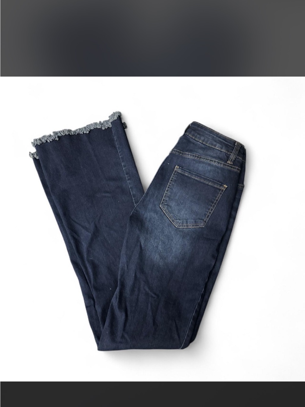 Frayed Hem Wide Leg Jeans - Dark Blue